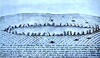 Das 'Steinschiff' von Kåseberga in einer Darstellung aus dem 18. Jahrhundert