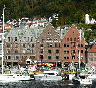 Gemauerte Hansehäuser im Hafen von Bergen